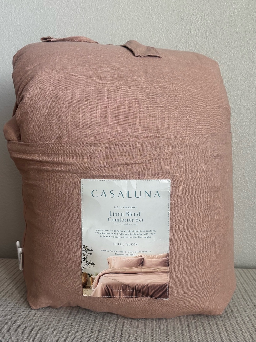 NWT Full/Queen Heavyweight Linen Blend Comforter and Sham Set Light Adobe Clay
